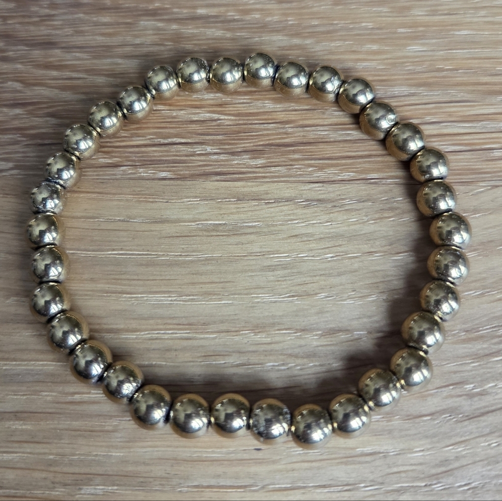 Gold Hematite Beads Bracelet, Stretch, Hand Crafted - Picture 7 of 11
